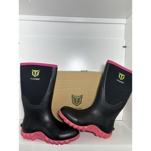 New TideWe Women's Rubber Rain Boots w/ Steel Shank Size 10 Black And Pink